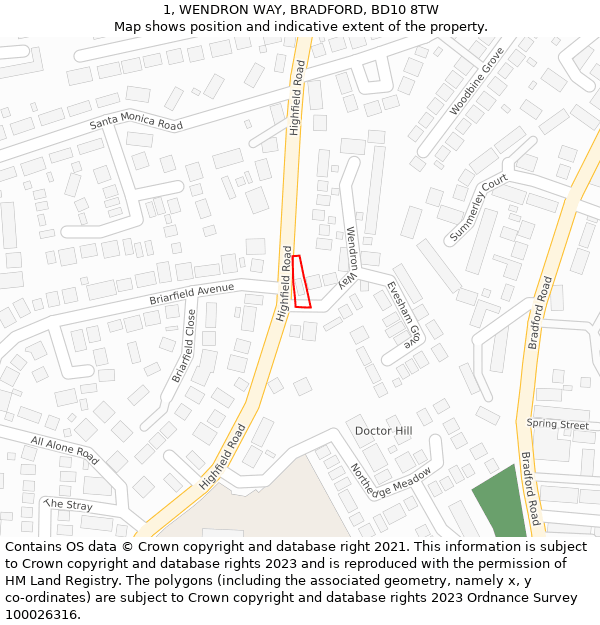 1, WENDRON WAY, BRADFORD, BD10 8TW: Location map and indicative extent of plot