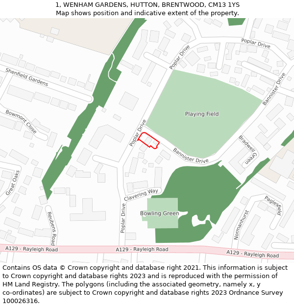 1, WENHAM GARDENS, HUTTON, BRENTWOOD, CM13 1YS: Location map and indicative extent of plot