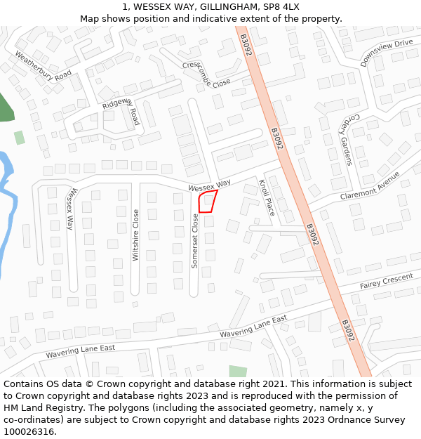 1, WESSEX WAY, GILLINGHAM, SP8 4LX: Location map and indicative extent of plot