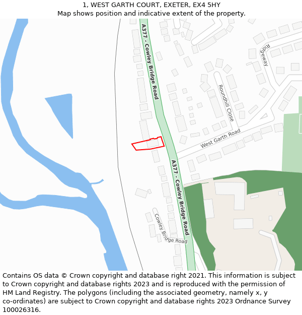 1, WEST GARTH COURT, EXETER, EX4 5HY: Location map and indicative extent of plot