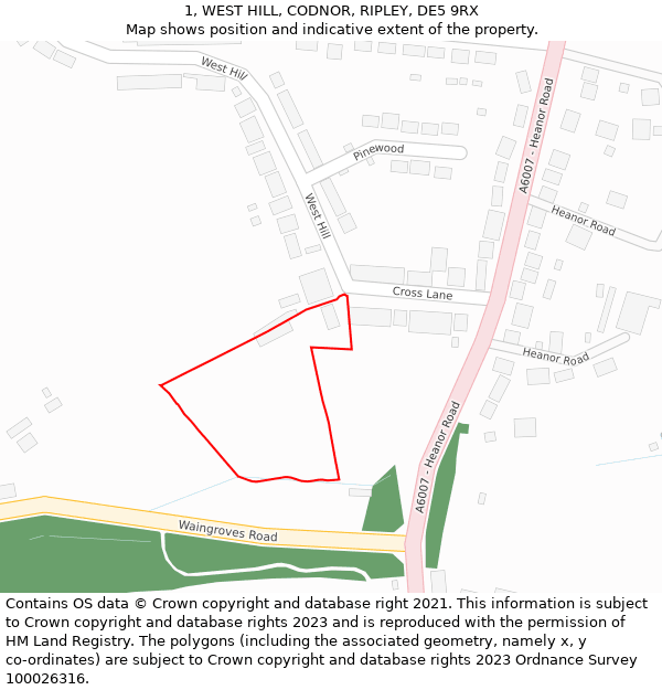 1, WEST HILL, CODNOR, RIPLEY, DE5 9RX: Location map and indicative extent of plot