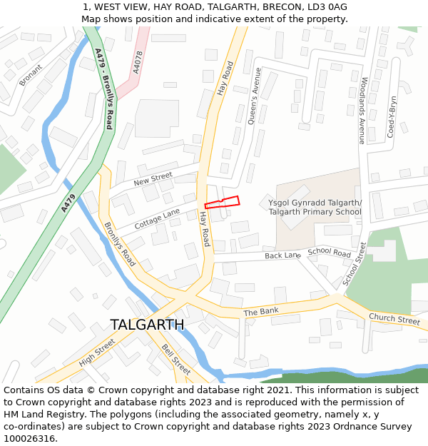 1, WEST VIEW, HAY ROAD, TALGARTH, BRECON, LD3 0AG: Location map and indicative extent of plot