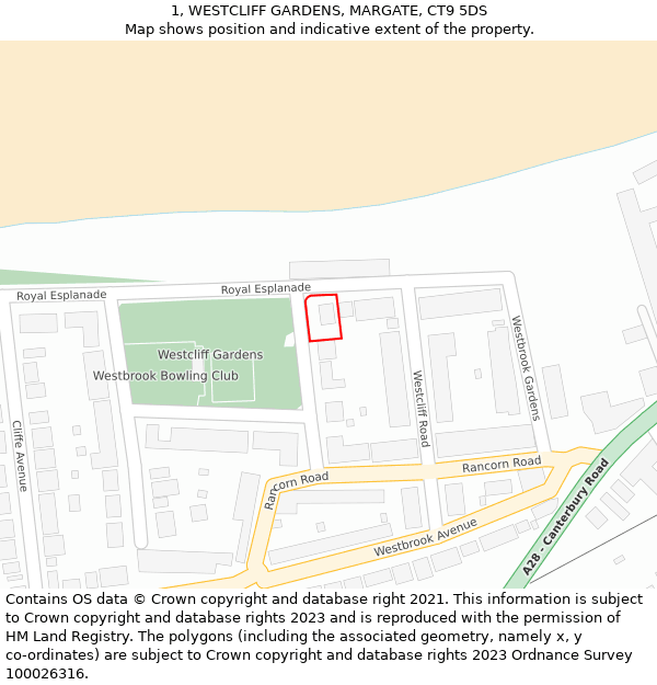 1, WESTCLIFF GARDENS, MARGATE, CT9 5DS: Location map and indicative extent of plot