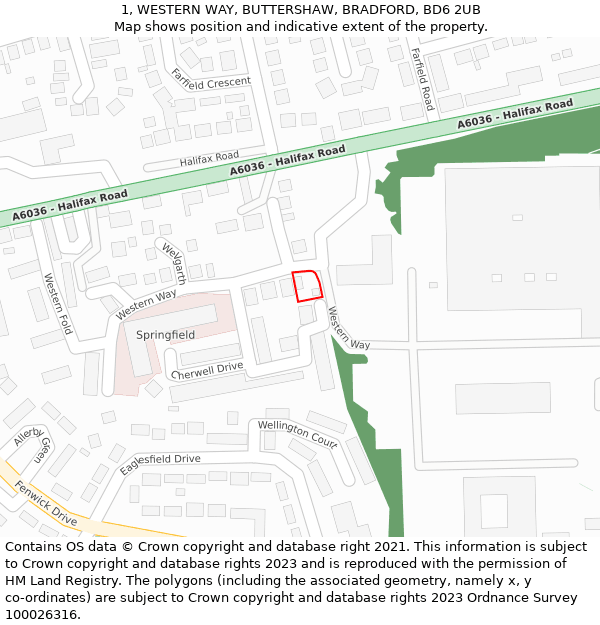 1, WESTERN WAY, BUTTERSHAW, BRADFORD, BD6 2UB: Location map and indicative extent of plot