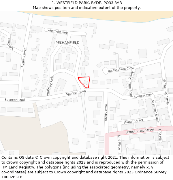 1, WESTFIELD PARK, RYDE, PO33 3AB: Location map and indicative extent of plot