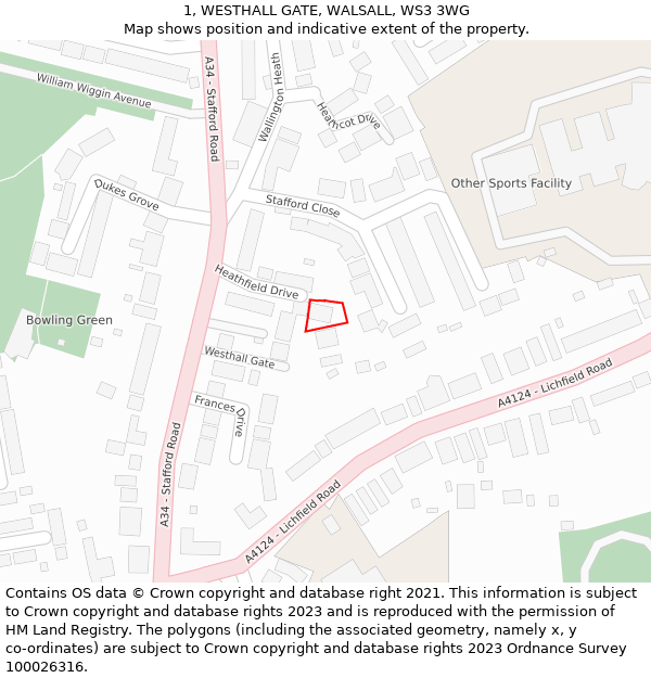 1, WESTHALL GATE, WALSALL, WS3 3WG: Location map and indicative extent of plot