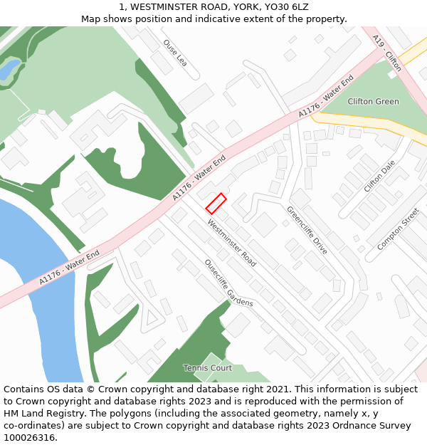1, WESTMINSTER ROAD, YORK, YO30 6LZ: Location map and indicative extent of plot