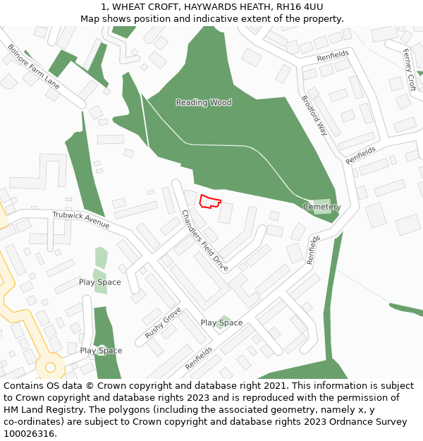 1, WHEAT CROFT, HAYWARDS HEATH, RH16 4UU: Location map and indicative extent of plot