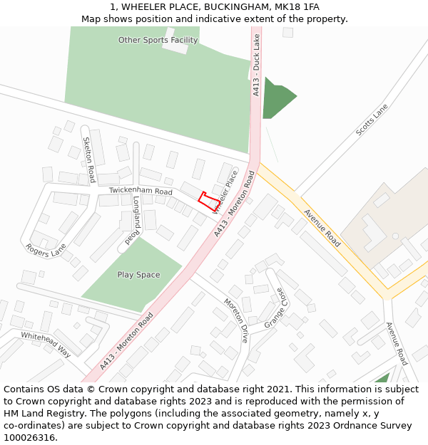 1, WHEELER PLACE, BUCKINGHAM, MK18 1FA: Location map and indicative extent of plot