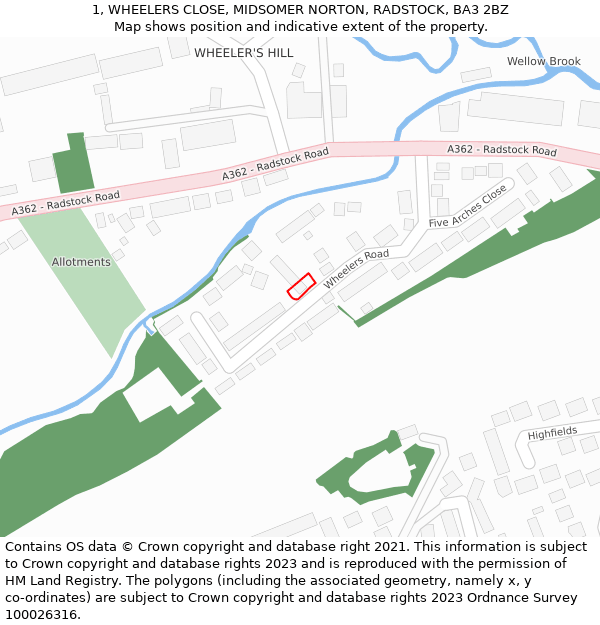 1, WHEELERS CLOSE, MIDSOMER NORTON, RADSTOCK, BA3 2BZ: Location map and indicative extent of plot