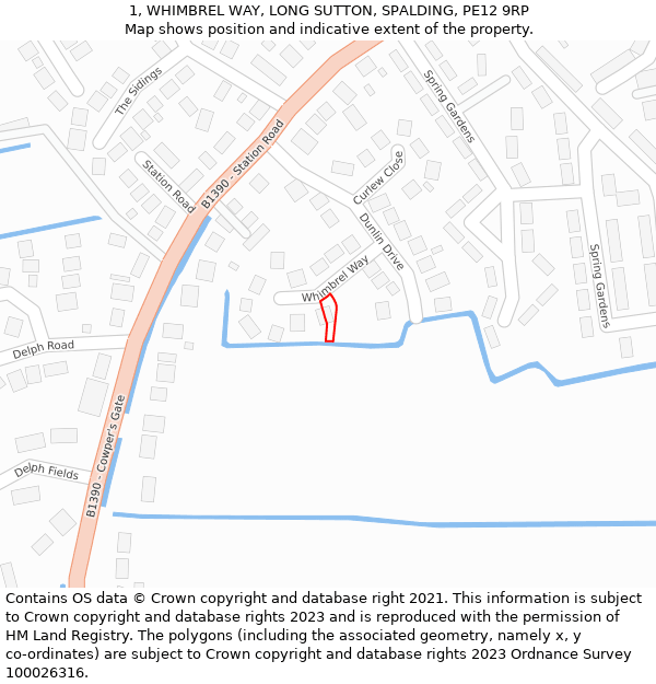 1, WHIMBREL WAY, LONG SUTTON, SPALDING, PE12 9RP: Location map and indicative extent of plot