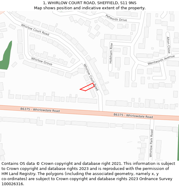 1, WHIRLOW COURT ROAD, SHEFFIELD, S11 9NS: Location map and indicative extent of plot