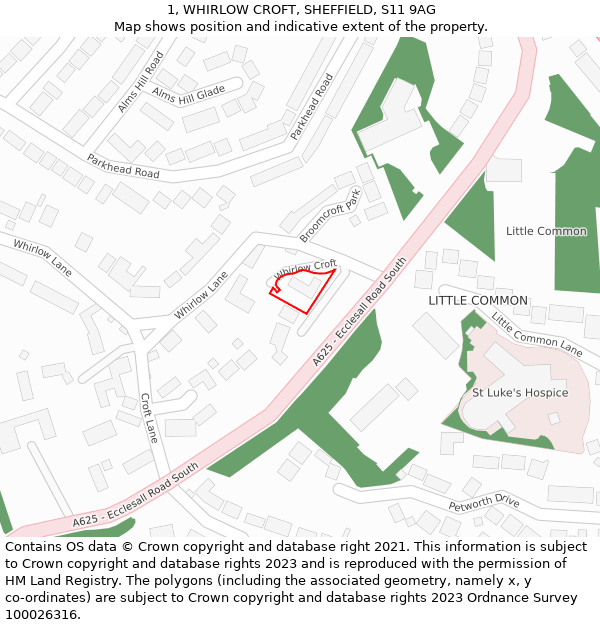 1, WHIRLOW CROFT, SHEFFIELD, S11 9AG: Location map and indicative extent of plot