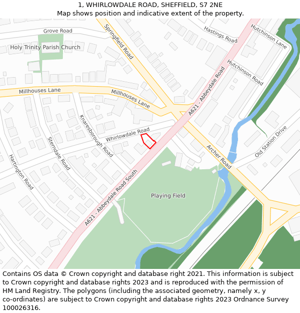 1, WHIRLOWDALE ROAD, SHEFFIELD, S7 2NE: Location map and indicative extent of plot