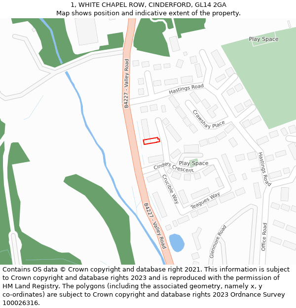 1, WHITE CHAPEL ROW, CINDERFORD, GL14 2GA: Location map and indicative extent of plot