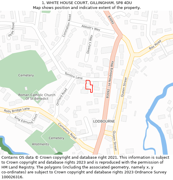 1, WHITE HOUSE COURT, GILLINGHAM, SP8 4DU: Location map and indicative extent of plot