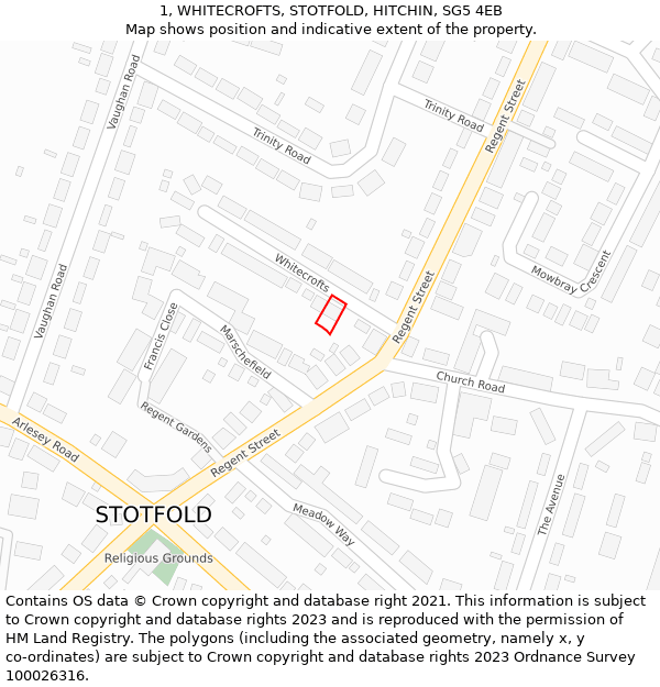 1, WHITECROFTS, STOTFOLD, HITCHIN, SG5 4EB: Location map and indicative extent of plot