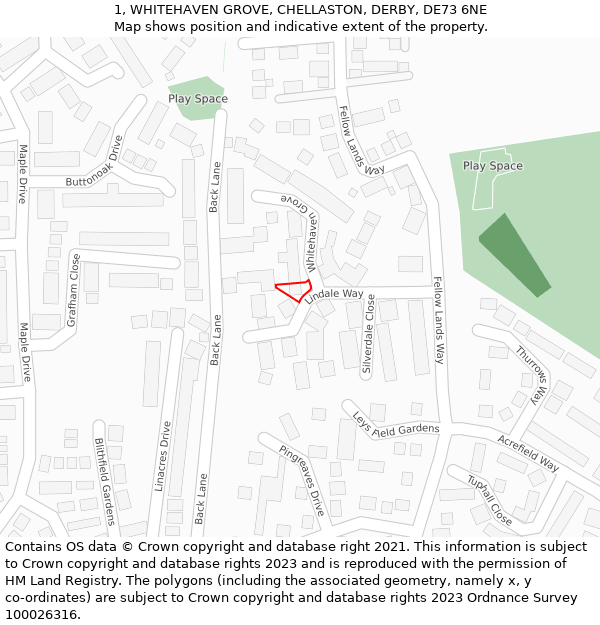 1, WHITEHAVEN GROVE, CHELLASTON, DERBY, DE73 6NE: Location map and indicative extent of plot