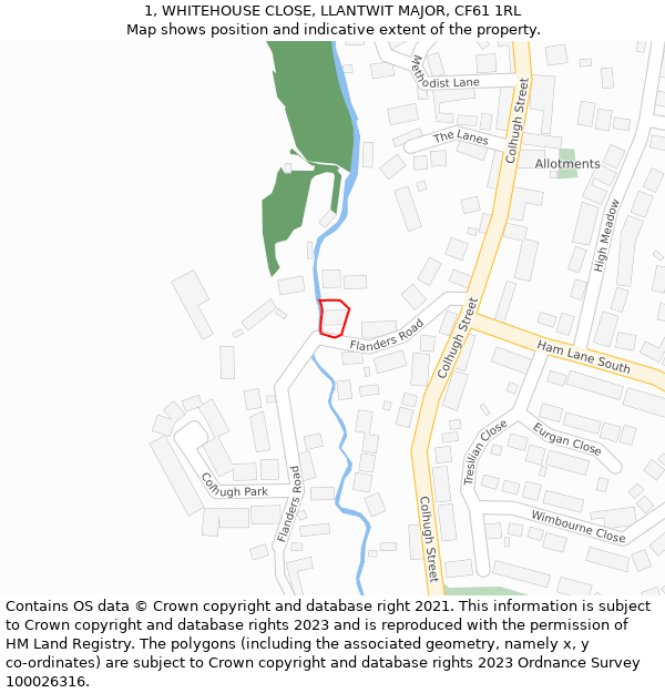 1, WHITEHOUSE CLOSE, LLANTWIT MAJOR, CF61 1RL: Location map and indicative extent of plot