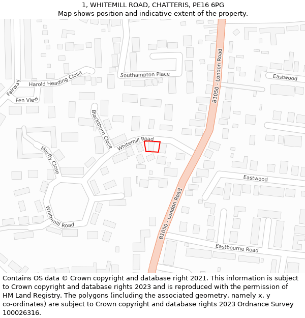 1, WHITEMILL ROAD, CHATTERIS, PE16 6PG: Location map and indicative extent of plot