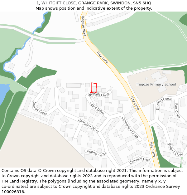 1, WHITGIFT CLOSE, GRANGE PARK, SWINDON, SN5 6HQ: Location map and indicative extent of plot