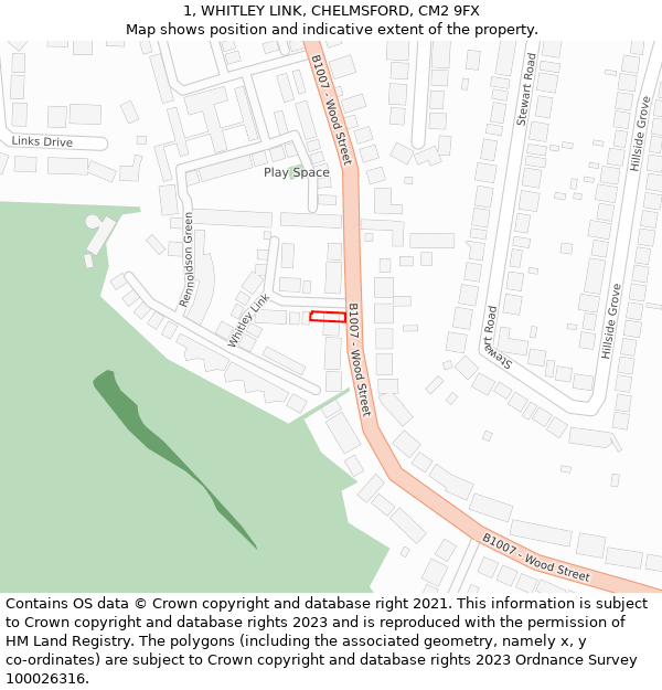 1, WHITLEY LINK, CHELMSFORD, CM2 9FX: Location map and indicative extent of plot