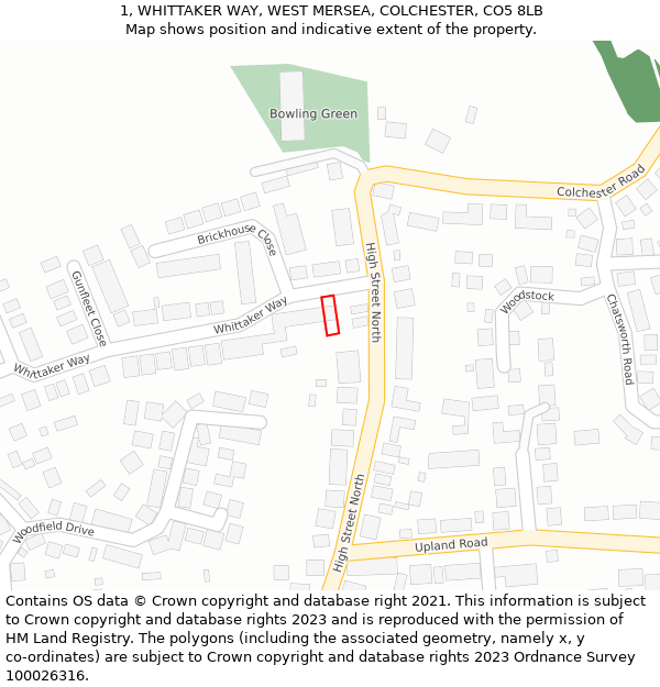 1, WHITTAKER WAY, WEST MERSEA, COLCHESTER, CO5 8LB: Location map and indicative extent of plot