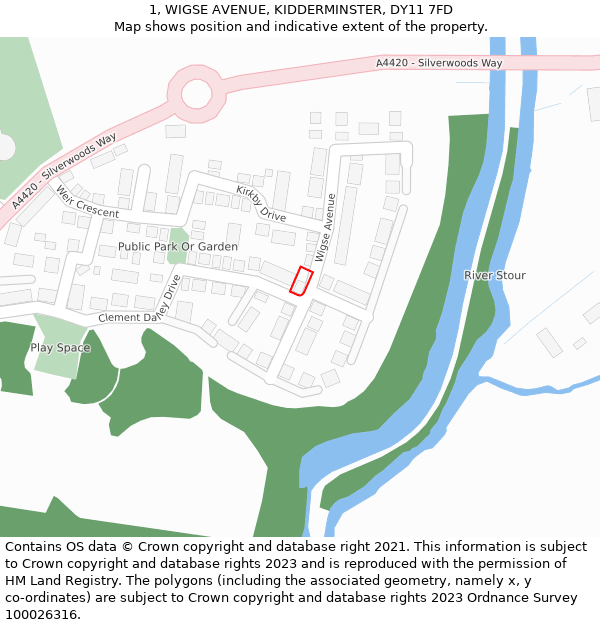 1, WIGSE AVENUE, KIDDERMINSTER, DY11 7FD: Location map and indicative extent of plot
