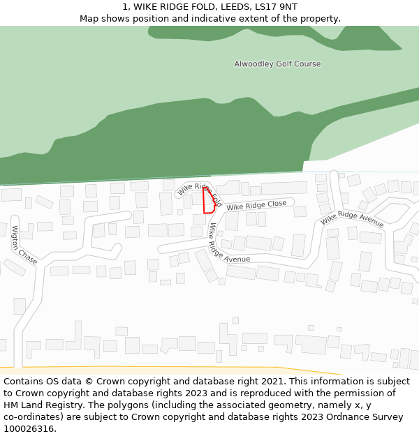 1, WIKE RIDGE FOLD, LEEDS, LS17 9NT: Location map and indicative extent of plot