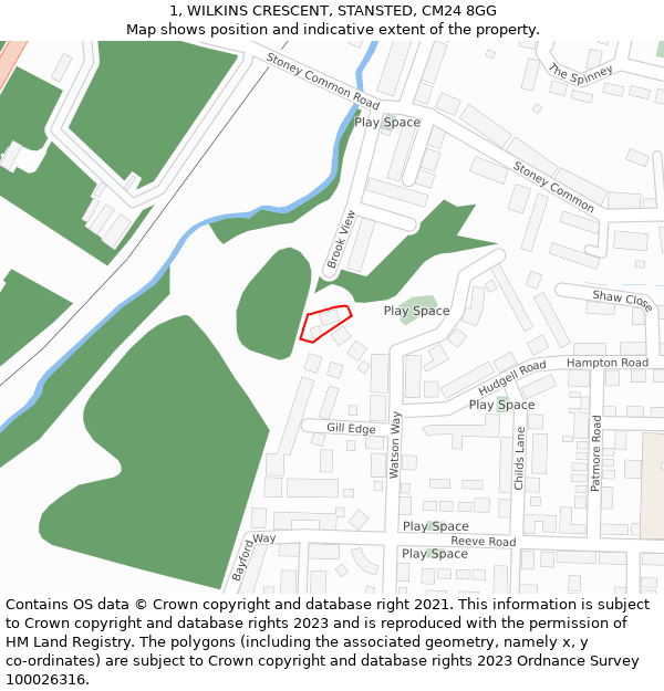 1, WILKINS CRESCENT, STANSTED, CM24 8GG: Location map and indicative extent of plot