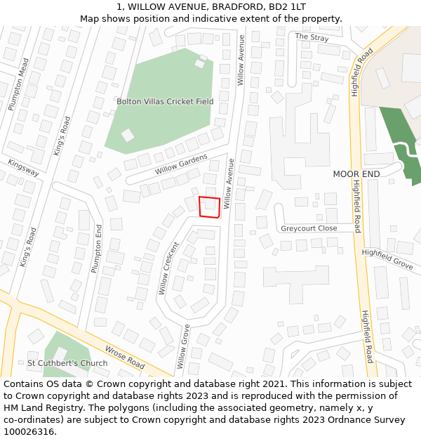1, WILLOW AVENUE, BRADFORD, BD2 1LT: Location map and indicative extent of plot