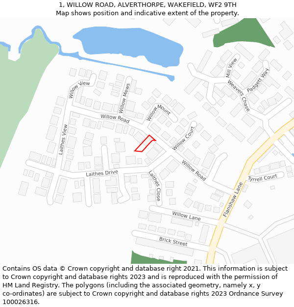 1, WILLOW ROAD, ALVERTHORPE, WAKEFIELD, WF2 9TH: Location map and indicative extent of plot