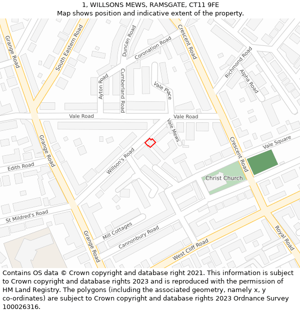 1, WILLSONS MEWS, RAMSGATE, CT11 9FE: Location map and indicative extent of plot