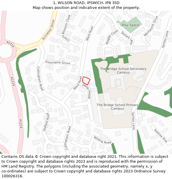 1, WILSON ROAD, IPSWICH, IP8 3SD: Location map and indicative extent of plot