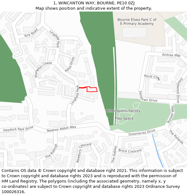 1, WINCANTON WAY, BOURNE, PE10 0ZJ: Location map and indicative extent of plot