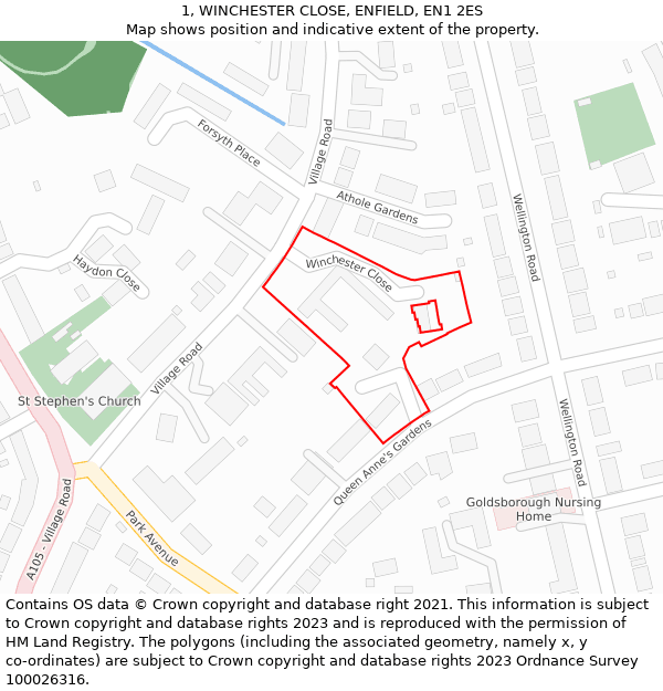 1, WINCHESTER CLOSE, ENFIELD, EN1 2ES: Location map and indicative extent of plot