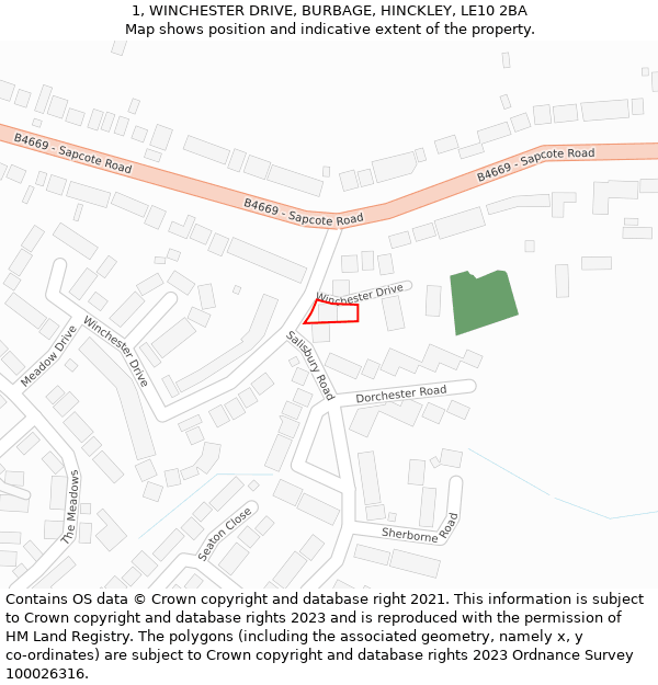 1, WINCHESTER DRIVE, BURBAGE, HINCKLEY, LE10 2BA: Location map and indicative extent of plot