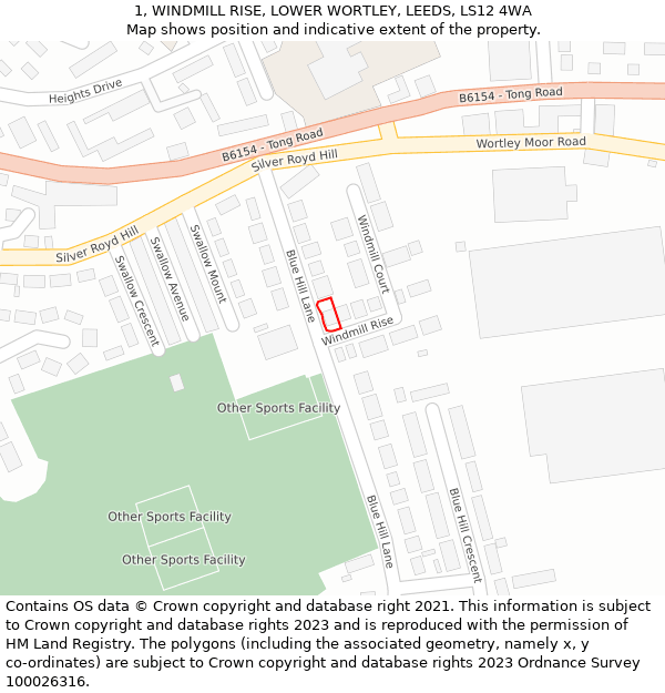 1, WINDMILL RISE, LOWER WORTLEY, LEEDS, LS12 4WA: Location map and indicative extent of plot
