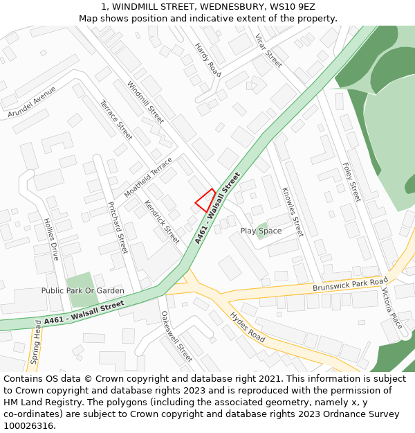1, WINDMILL STREET, WEDNESBURY, WS10 9EZ: Location map and indicative extent of plot