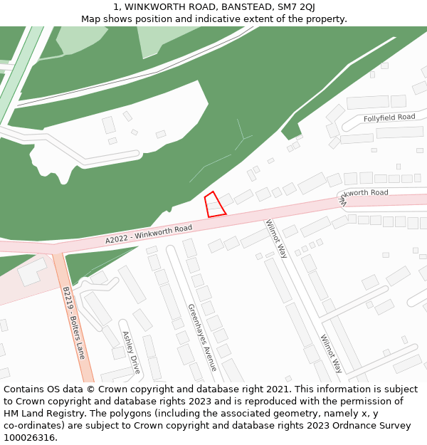 1, WINKWORTH ROAD, BANSTEAD, SM7 2QJ: Location map and indicative extent of plot