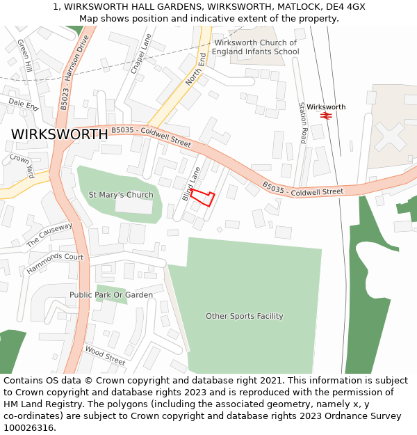 1, WIRKSWORTH HALL GARDENS, WIRKSWORTH, MATLOCK, DE4 4GX: Location map and indicative extent of plot