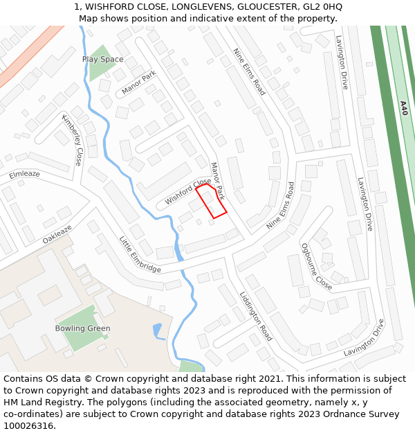 1, WISHFORD CLOSE, LONGLEVENS, GLOUCESTER, GL2 0HQ: Location map and indicative extent of plot