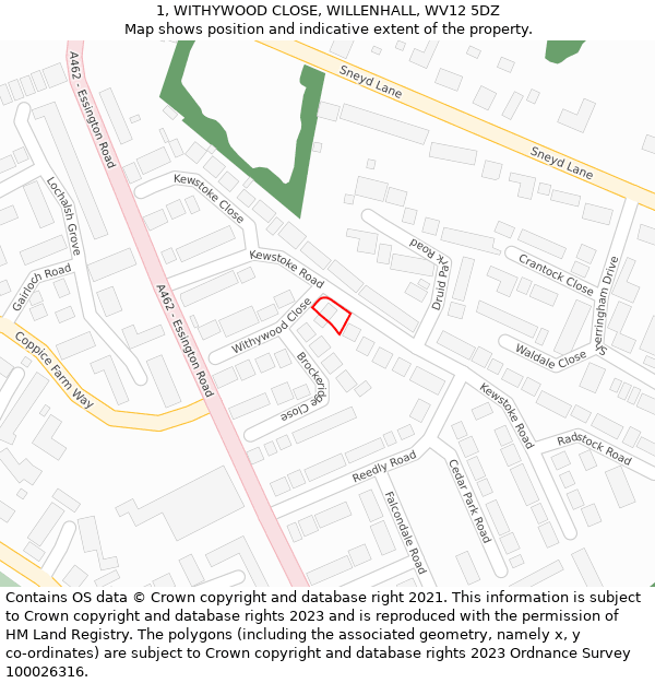 1, WITHYWOOD CLOSE, WILLENHALL, WV12 5DZ: Location map and indicative extent of plot