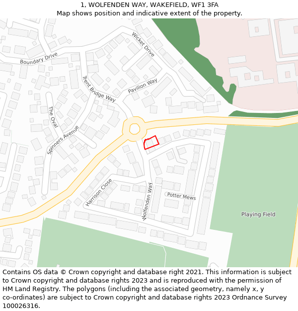 1, WOLFENDEN WAY, WAKEFIELD, WF1 3FA: Location map and indicative extent of plot