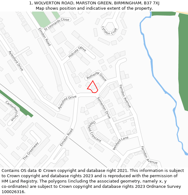 1, WOLVERTON ROAD, MARSTON GREEN, BIRMINGHAM, B37 7XJ: Location map and indicative extent of plot