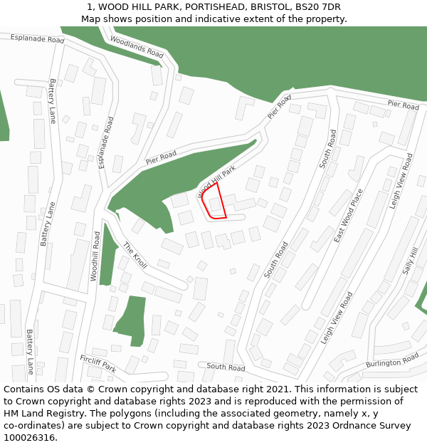 1, WOOD HILL PARK, PORTISHEAD, BRISTOL, BS20 7DR: Location map and indicative extent of plot