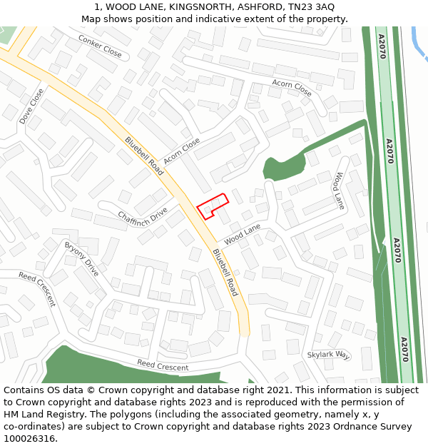 1, WOOD LANE, KINGSNORTH, ASHFORD, TN23 3AQ: Location map and indicative extent of plot