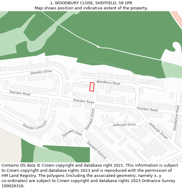 1, WOODBURY CLOSE, SHEFFIELD, S9 1PR: Location map and indicative extent of plot