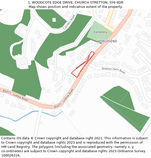 1, WOODCOTE EDGE DRIVE, CHURCH STRETTON, SY6 6DR: Location map and indicative extent of plot