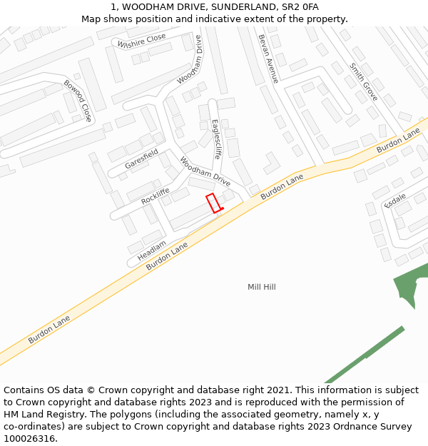 1, WOODHAM DRIVE, SUNDERLAND, SR2 0FA: Location map and indicative extent of plot